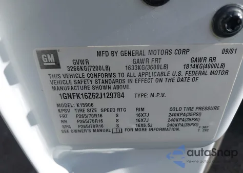 2002 Chevrolet Suburban 1500 Ls из США, поврежденный, VIN 1GNFK16Z62J129784